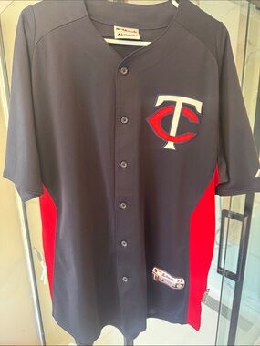 Majestic Navy and Red Twins Baseball Jersey